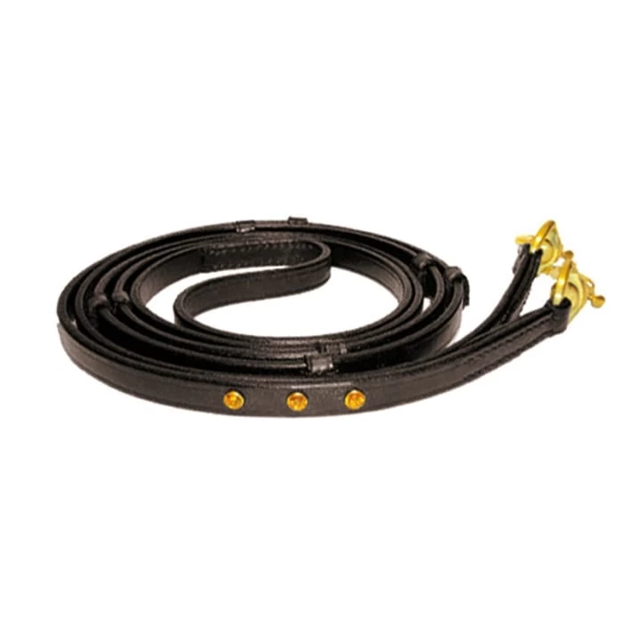 Hilbar Black Leather Reins – Gold Diamonds